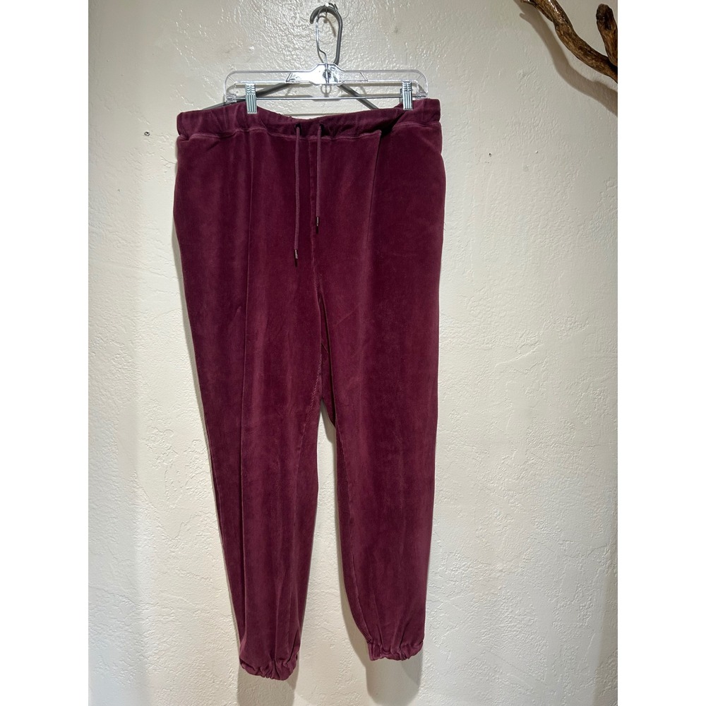Lucky Brand Womens XL Burgundy Velour Corduroy Joggers‎ Elastic Waist Wine Pants